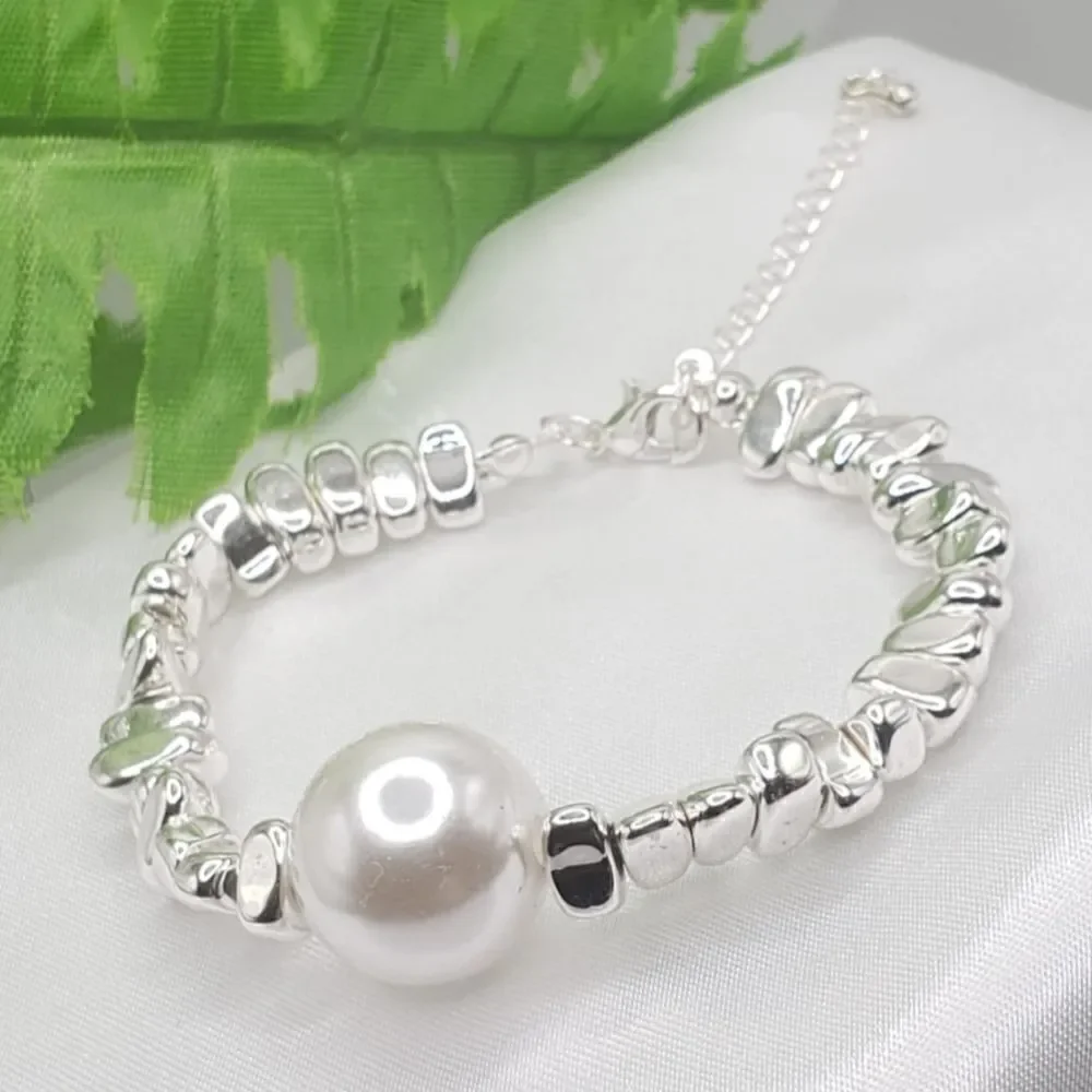 Brand New Pearl Style Silver Beads Stone Bracelet - Picture 2 of 3